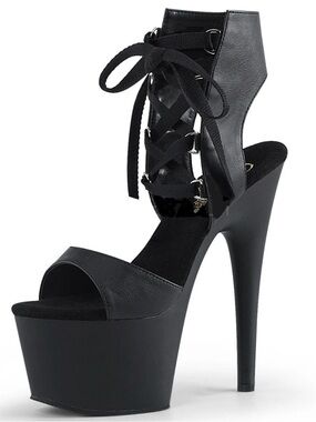 Pleaser Black Lace Up Platform Stiletto Open Toe Heels 8w sexy nightlife